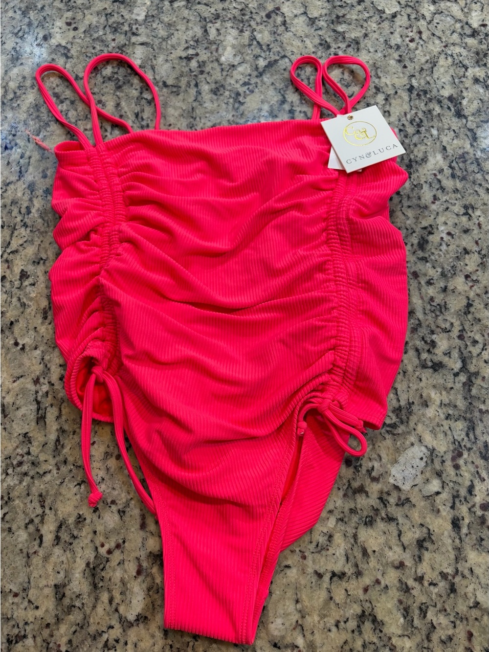 CYN&LUCA Hot Coral Pink Ruched One-Piece Swimsuit